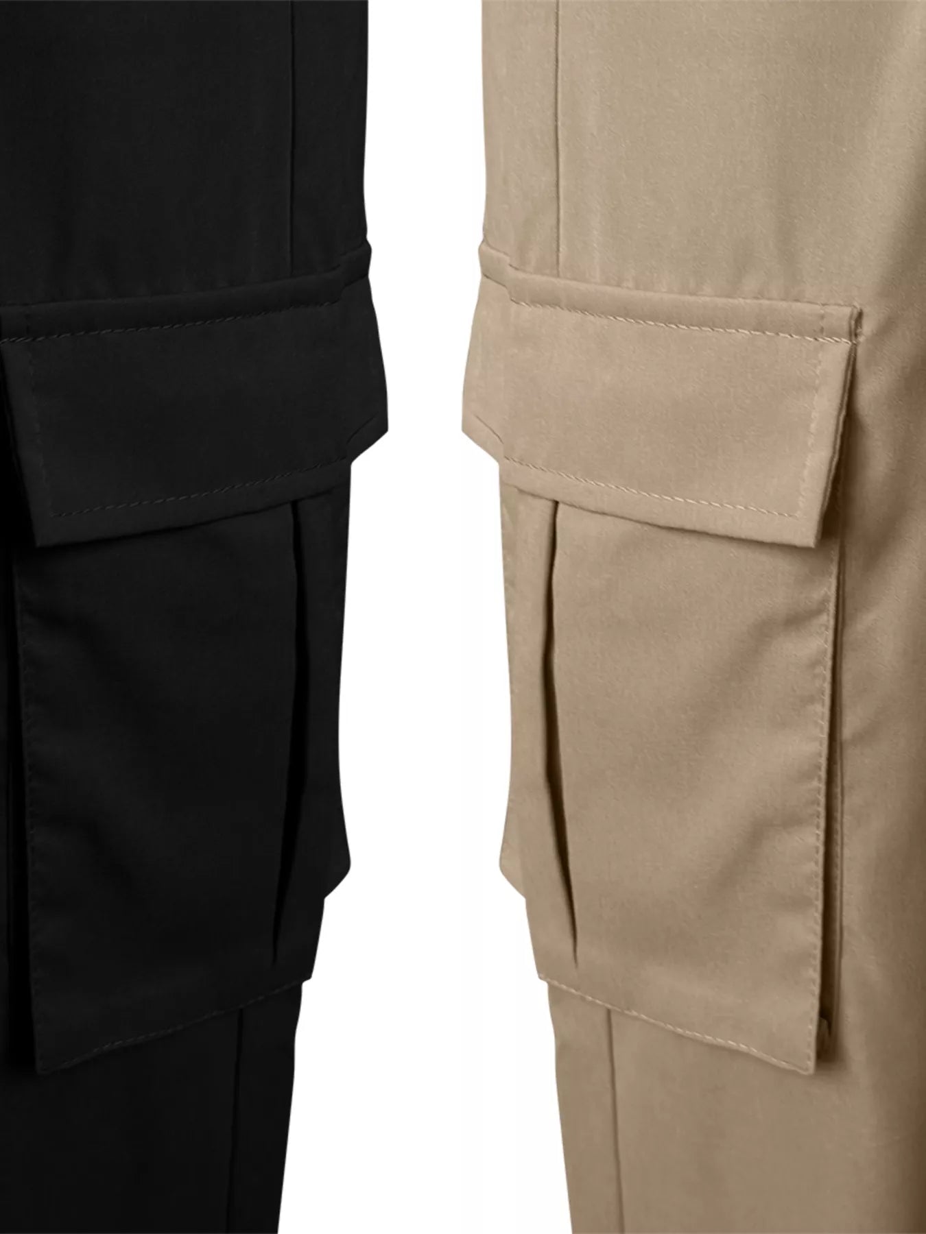 Sarah Express Women's 2 Piece Elastic Waist Cargo Pants Set black & khaki