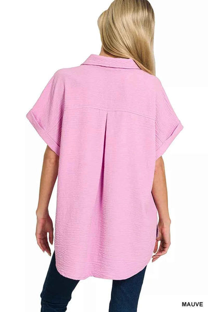 Sarah Express Women's Woven Airflow Button Down Shirt - Breathable Lightweight Blouse