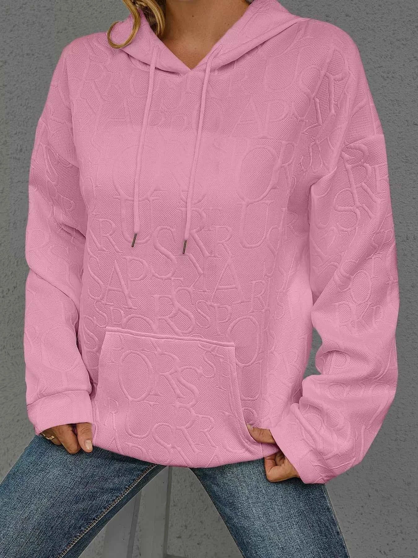 Sarah Express Women's Embossed Lettering Casual Hoodie Plus Size Pink