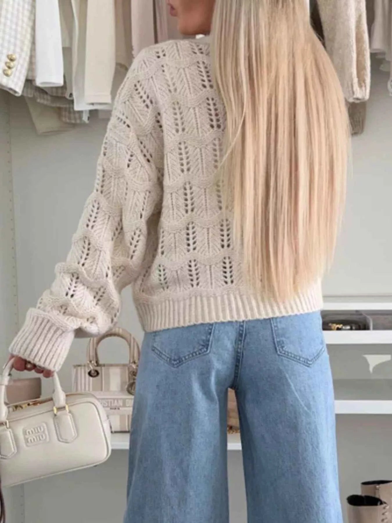 Sarah Express Women's Tie-Front Openwork Cardigan - Lightweight Knit Sweater