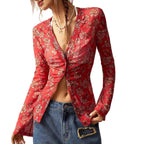European And American Printed Shirt Women's Slim Fit Slimming Retro Temperament