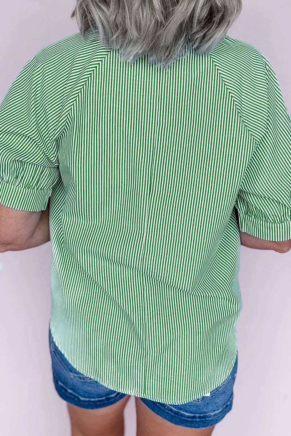 Sarah Express Women's Striped Print Collared Split Neck Half Sleeve Blouse