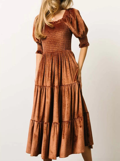 Sarah Express Women's Velvet Smocked Tiered Midi Dress