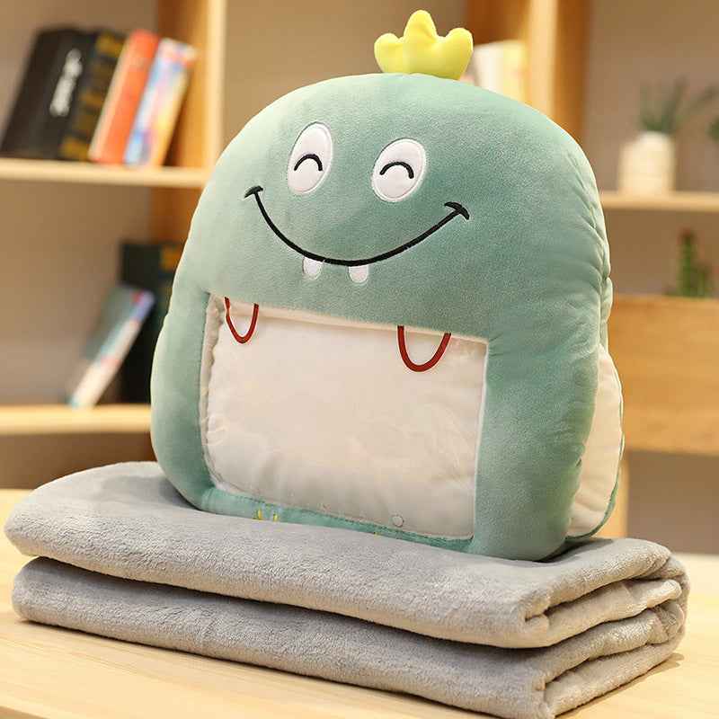 Sarah Express Multifunctional Hand Warmer Pillow with Phone Pocket & Blanket - Plush Winter Comfort Cushion Dinosaur