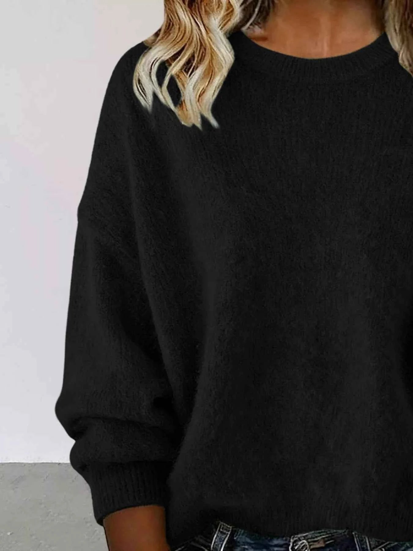 Sarah Express Women's Round Neck Dropped Shoulder Sweater - Plus Size