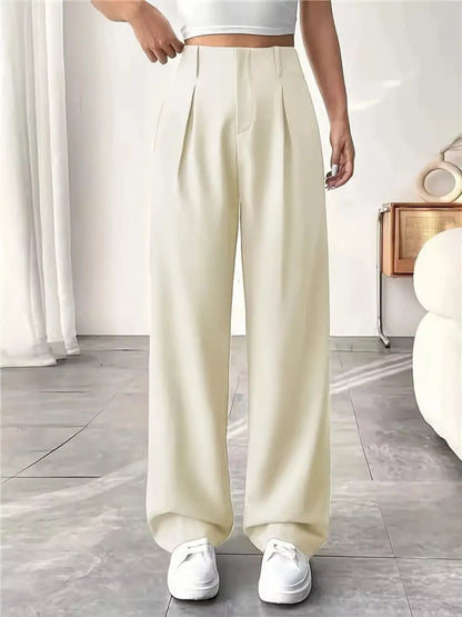 Sarah Express Women's Wide Leg Pleated Pants with Pockets Ivory White