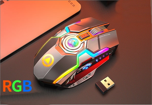 Sarah Express Wireless RGB Gaming Mouse Rechargeable Silent Click Ergonomic Grey