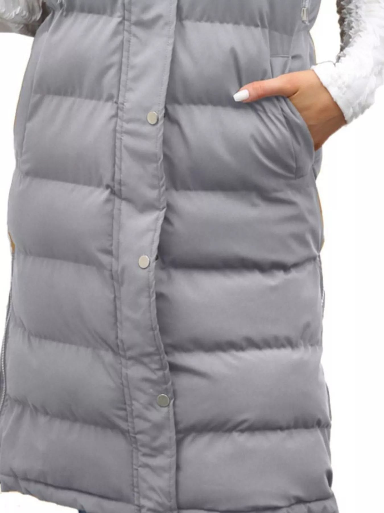 Sarah Express Women's Snap Down Hooded Padded Longline Vest Coat