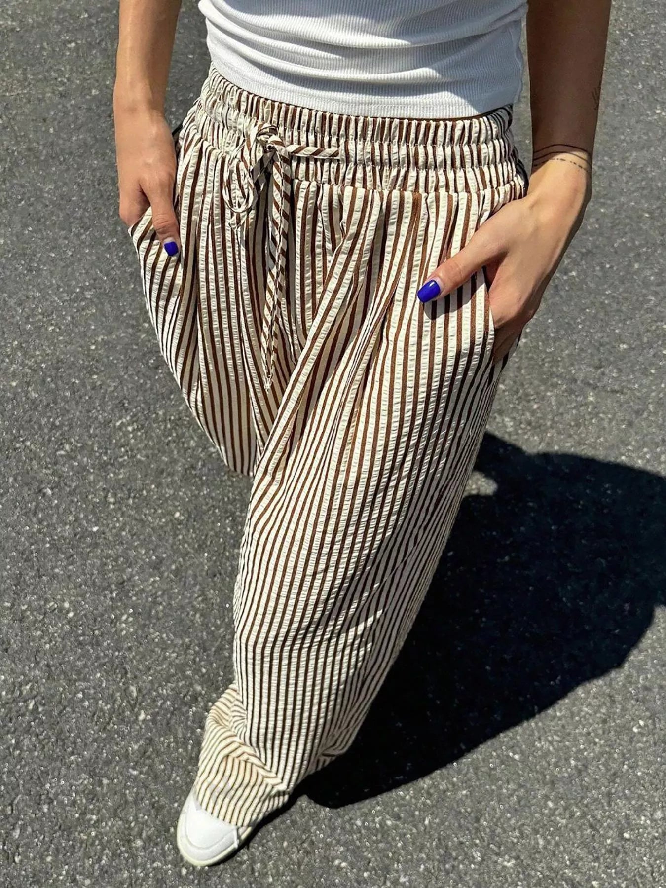 Sarah Express Women's Striped Wide Leg Pants Plus Size