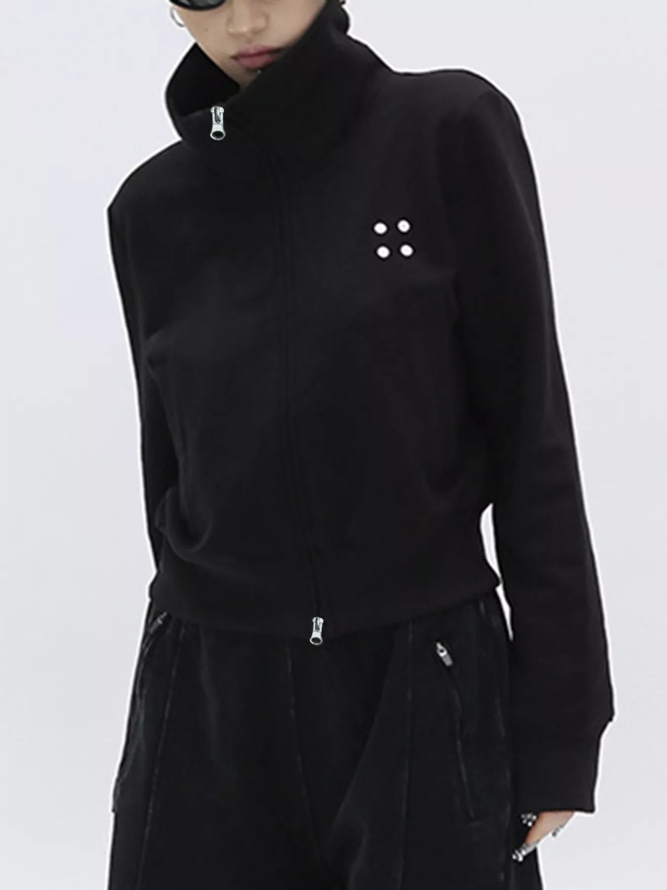 Sarah Express Women's Casual Zip-Up Cropped Jacket Black