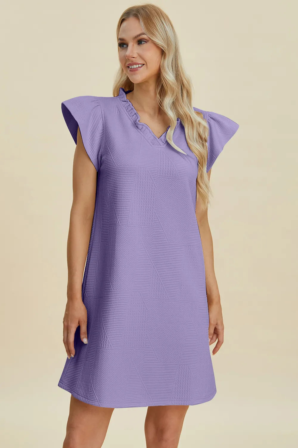 Sarah Express Women’s Plus Size Ruffled V-Neck Cap Sleeve Dress
