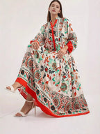 Sarah Express Women's Printed Notched Long Sleeve Maxi Dress