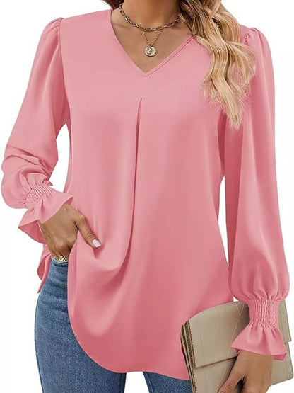 Sarah Express Women's V-Neck Long Sleeve Ruffle Cuff Blouse
