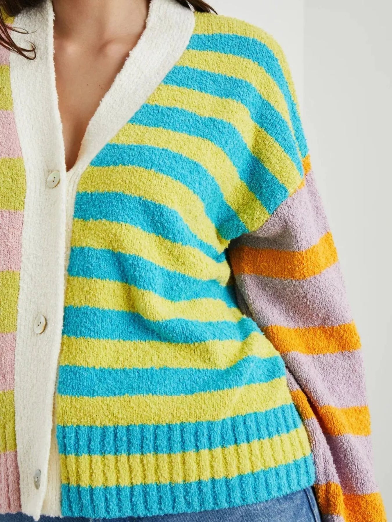 Sarah Express Women's Striped Knit Button-Down Cardigan