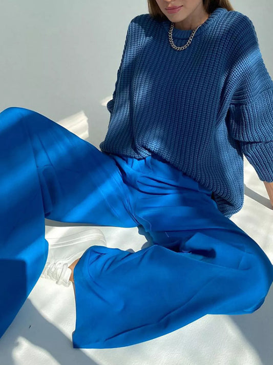 Sarah Express Women's Wide Leg Pleated Pants with Pockets - High Waist Palazzo Trousers