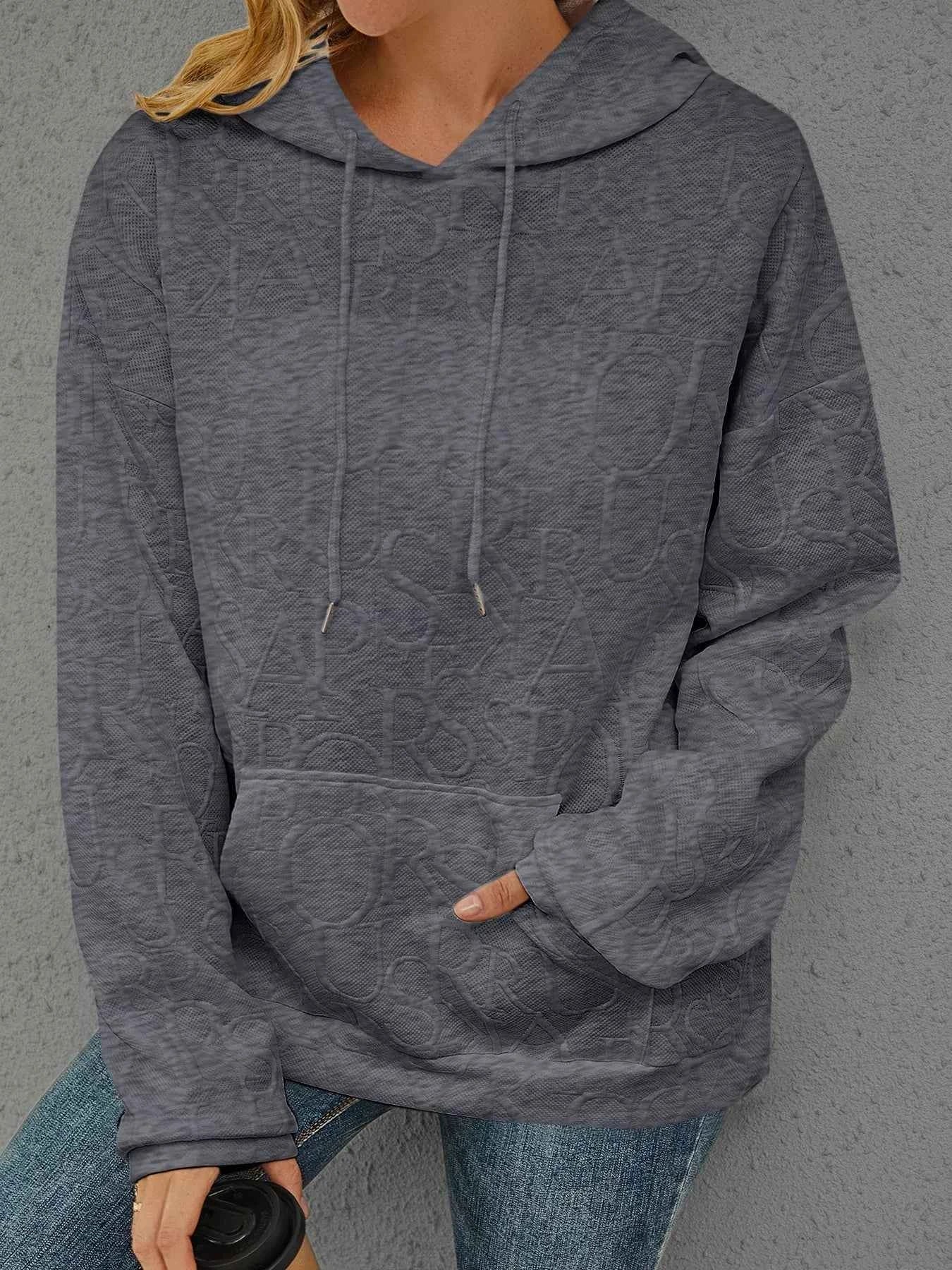 Sarah Express Women's Embossed Lettering Casual Hoodie Plus Size