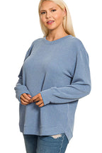 Sarah Express Women’s Plus Size Raised Rib Long Sleeve Top Casual All-Season
