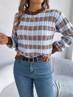 Sarah Express Women's Striped Round Neck Long Sleeve Sweater