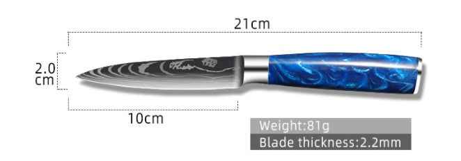 Sarah Express Professional 8-Inch Chef Knife with Blue Resin Handle - Premium Stainless Steel Kitchen Knife 3.5inch peel knife