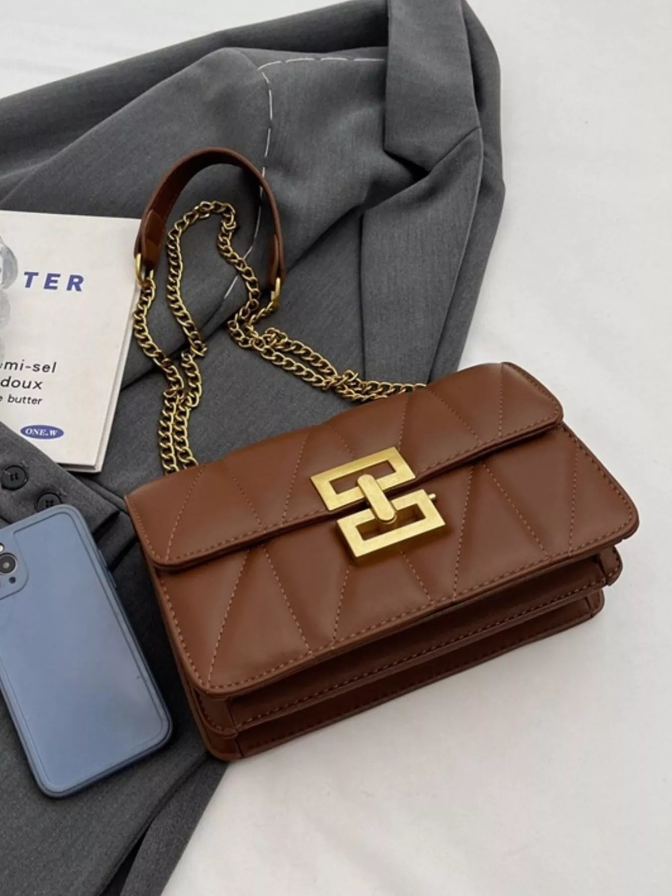 Sarah Express Women's Quilted Flap Chain Crossbody Bag Small PU Leather Shoulder Purse