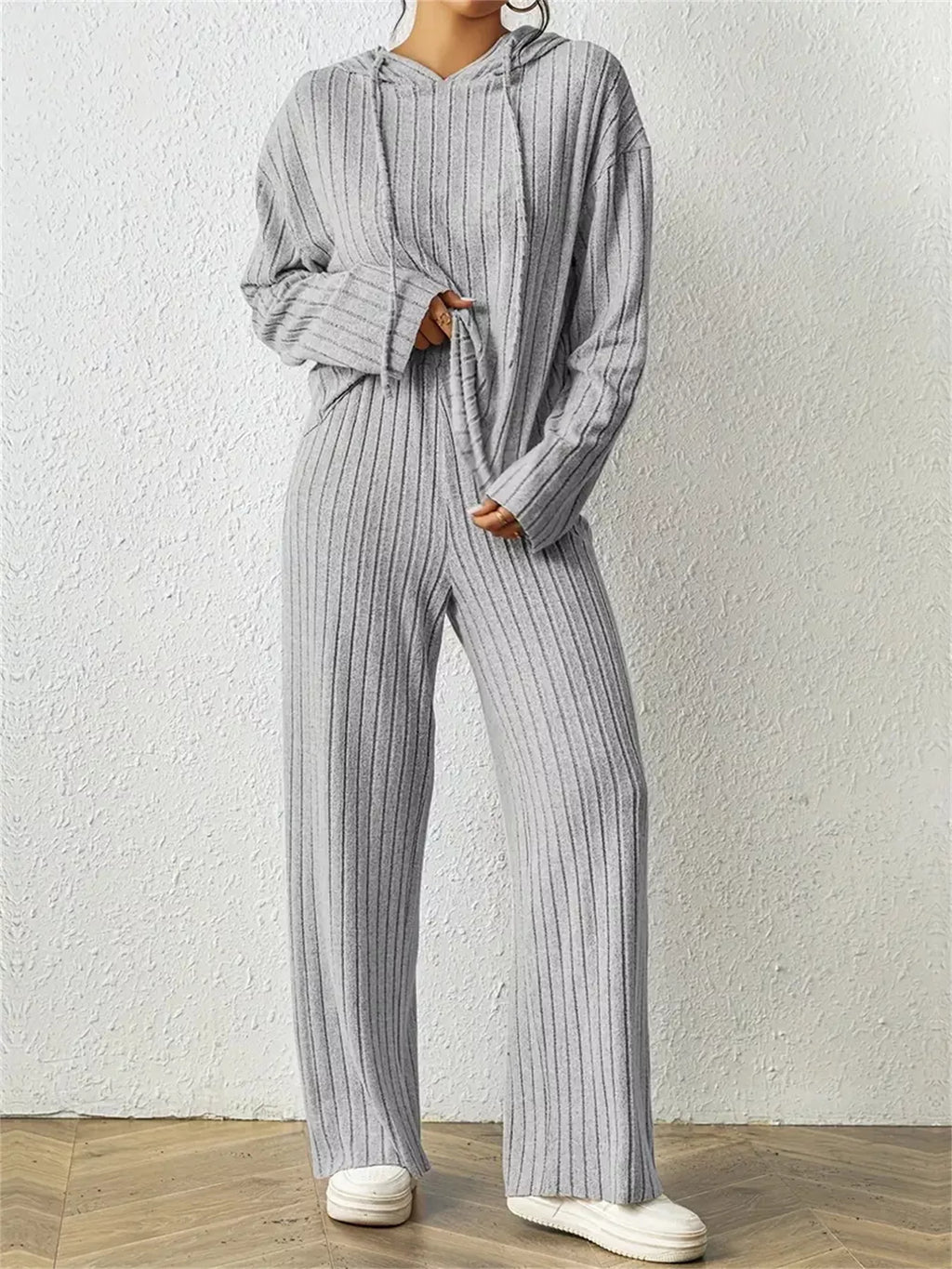 Trendsi Women's Ribbed Drawstring Hoodie and Pants Set