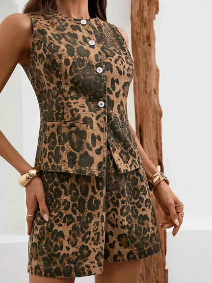 Sarah Express Women's Sleeveless Button-Down Denim Vest & Shorts Two-Piece Set