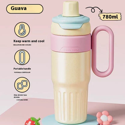 Sarah Express Women's 780ml Gradient Thermal Cup with Straw - Stainless Steel Insulated Coffee Tumbler Yellow 780ml