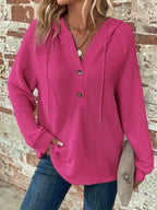 Sarah Express Women's Waffle Knit Long Sleeve Drawstring Hooded Top