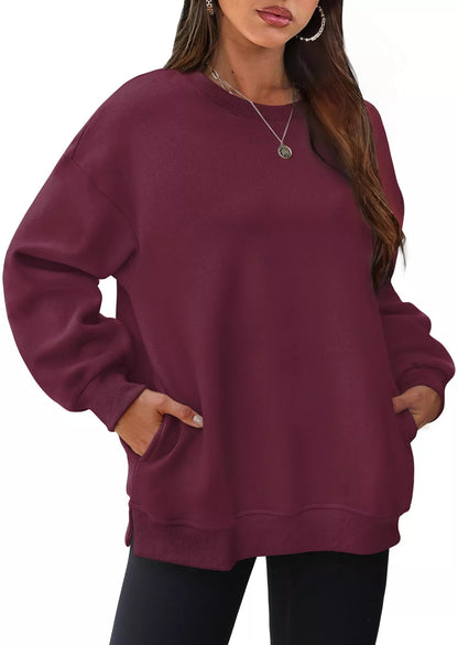 Sarah Express Women's Casual Solid Color Long Sleeve Sweatshirt Burgundy