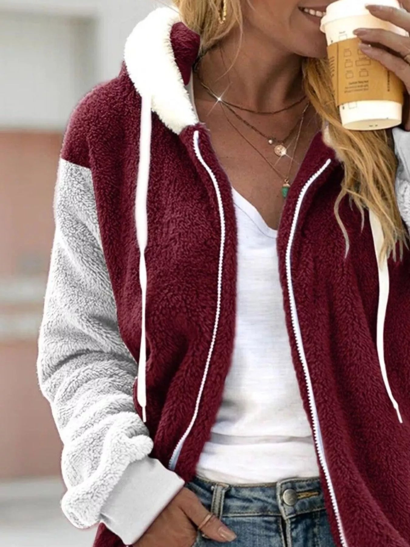 Sarah Express Women's Fleece Zip-Up Hooded Jacket