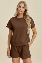 Sarah Express Women’s Plus Size Textured Top and Shorts Lounge Set
