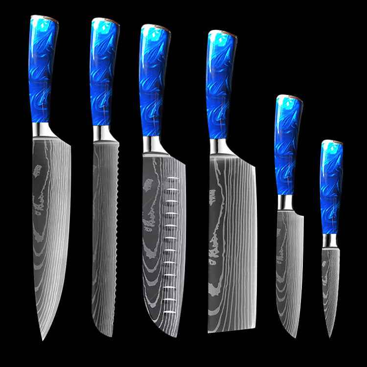 Sarah Express Professional 8-Inch Chef Knife with Blue Resin Handle - Premium Stainless Steel Kitchen Knife Blue 6piece set