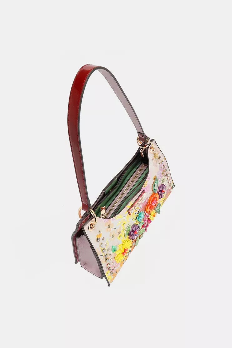 Sarah Express Women's Dreams Blossom Shoulder Bag - Vegan Leather Floral Embellished Handbag