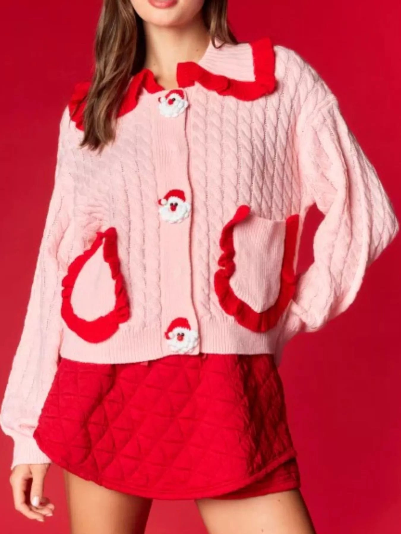 Sarah Express Women's Christmas Santa Cable Knit Cardigan