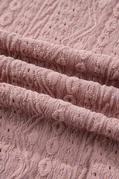 Sarah Express Women's Textured Embroidered Half Button Blouse Short Sleeve