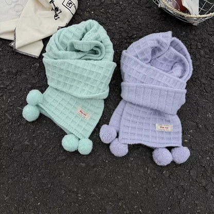 Sarah Express Women's Waffle Knit Pom-Pom Scarf - Cozy Winter Accessory