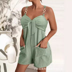 Sarah Express High Waist Sleeveless Romper Jumpsuit Metal Strap Pockets