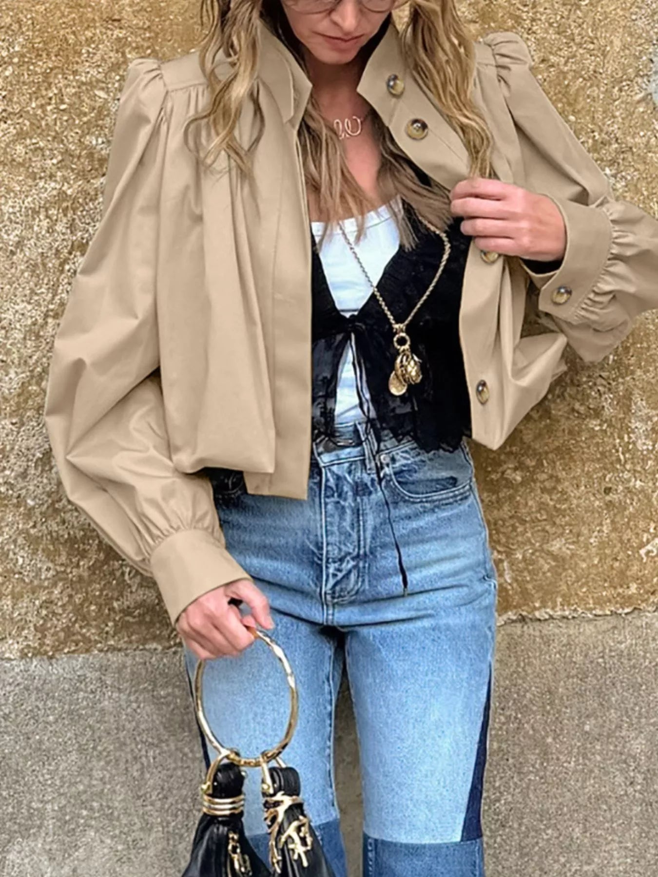 Sarah Express Women's Puff Sleeve Cropped Jacket