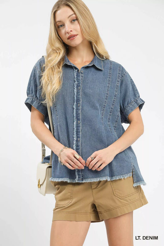 Sarah Express Women's Washed Denim Oversized Top LT. DENIM