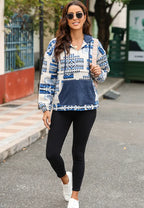 Sarah Express Women's Geometric Quarter Zip Long Sleeve Hoodie