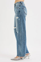 Sarah Express Women’s Plus Size Mid Rise Wide Leg Tie-Washed Jeans
