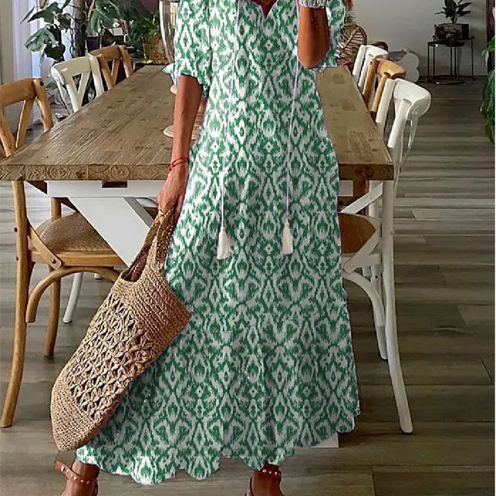 Sarah Express Women's Floral Print V-Neck Maxi Dress Short Sleeve A-Line Pullover