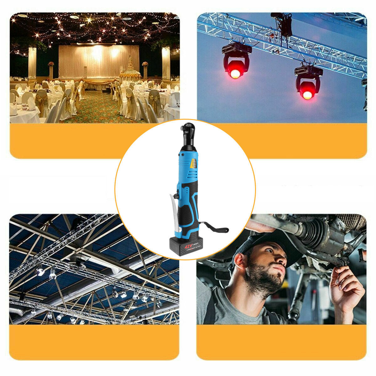 90N.m Cordless Electric Ratchet Wrench - Rechargeable Right Angle Power Tool with LED Light