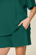 Sarah Express Women's Round Neck Solid Two-Piece Set - Basic Style Loungewear