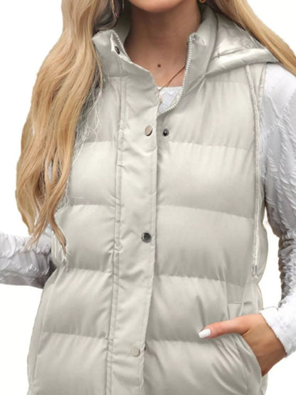 Sarah Express Women's Snap Down Hooded Padded Longline Vest Coat