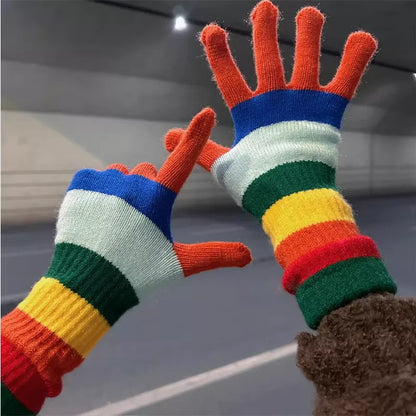 Sarah Express Women's Colorful Striped Knitted Gloves Orange ONESIZE