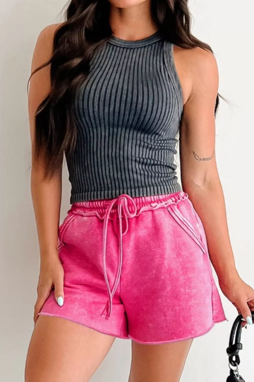 Sarah Express Women's Washed Drawstring Casual Shorts