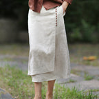 Sarah Express Women's A-Line Linen Skirt Artistic Irregular Stitching Mid-Length