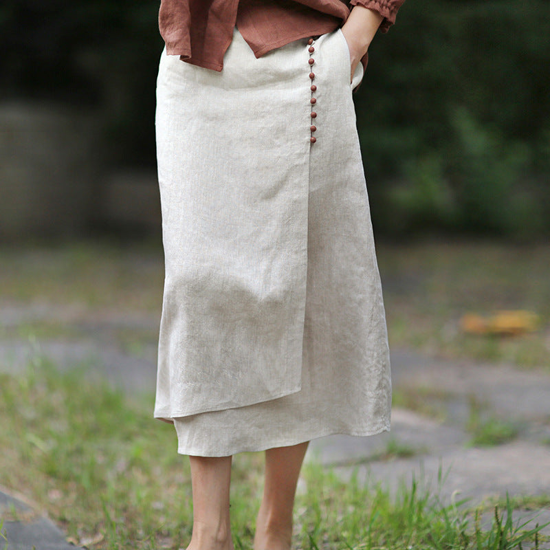 Sarah Express Women's A-Line Linen Skirt Artistic Irregular Stitching Mid-Length