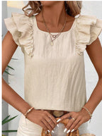 Sarah Express Textured Bow Knot Butterfly Sleeve Blouse Women's Frilled Top